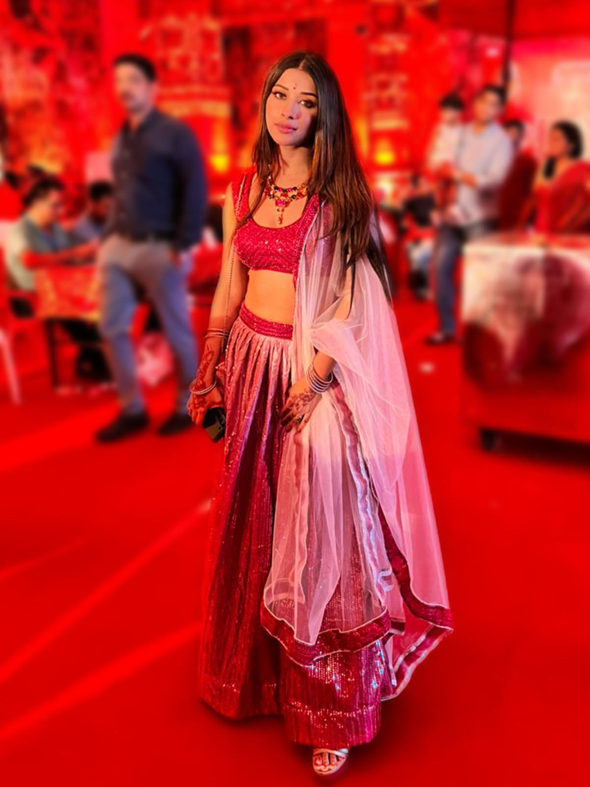 Odette Women Pink Sequence Semi Stitched Lehenga With Unstitched Blouse