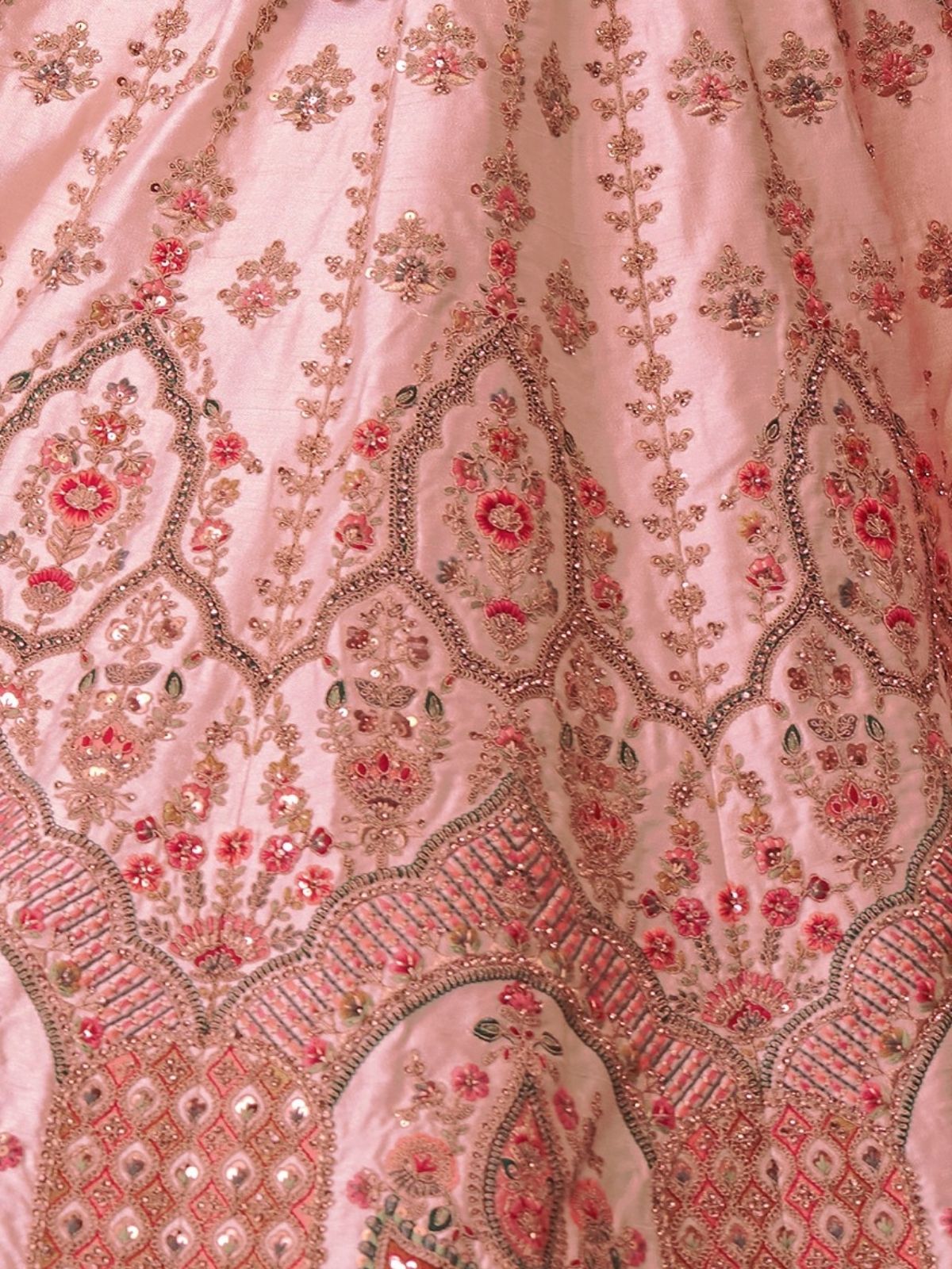 Odette Pink Silk Blend Embroidered Semi-Stitched Lehenga For Women