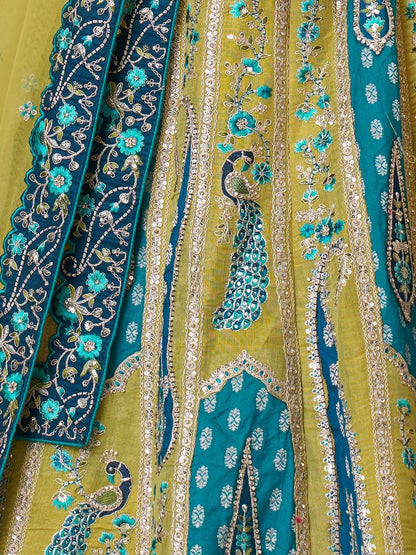 Odette Yellow Banarasi Silk Embroidered Semi-Stitched Lehenga For Women