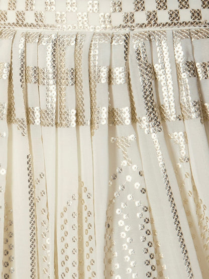 Odette White Georgette Embellished Semi-Stitched Lehenga For Women