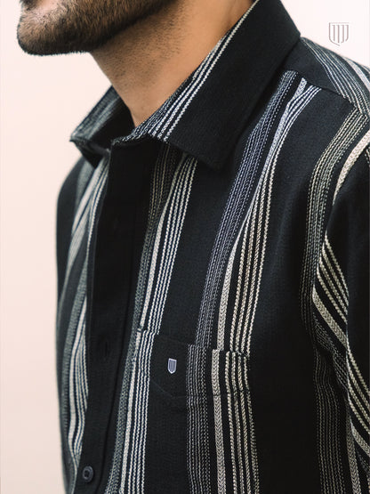 Casual Black Stripe Cotton Shirt