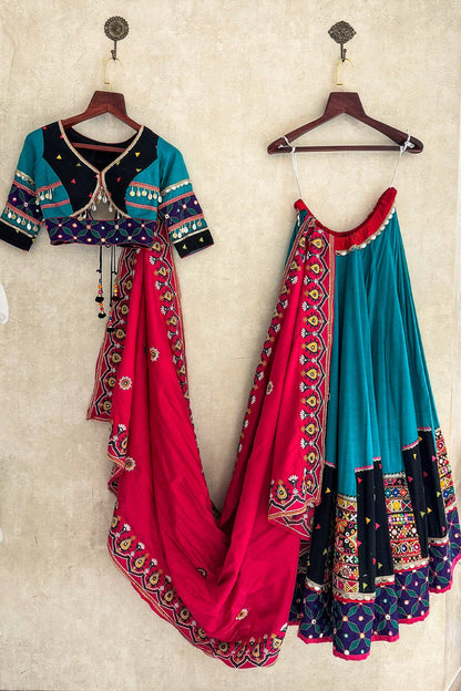 Sea Green Cotton Chaniya Choli with Kachchi Work and Shell Work