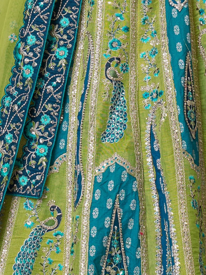 Odette Green Banarasi Silk Embroidered Semi-Stitched Lehenga For Women
