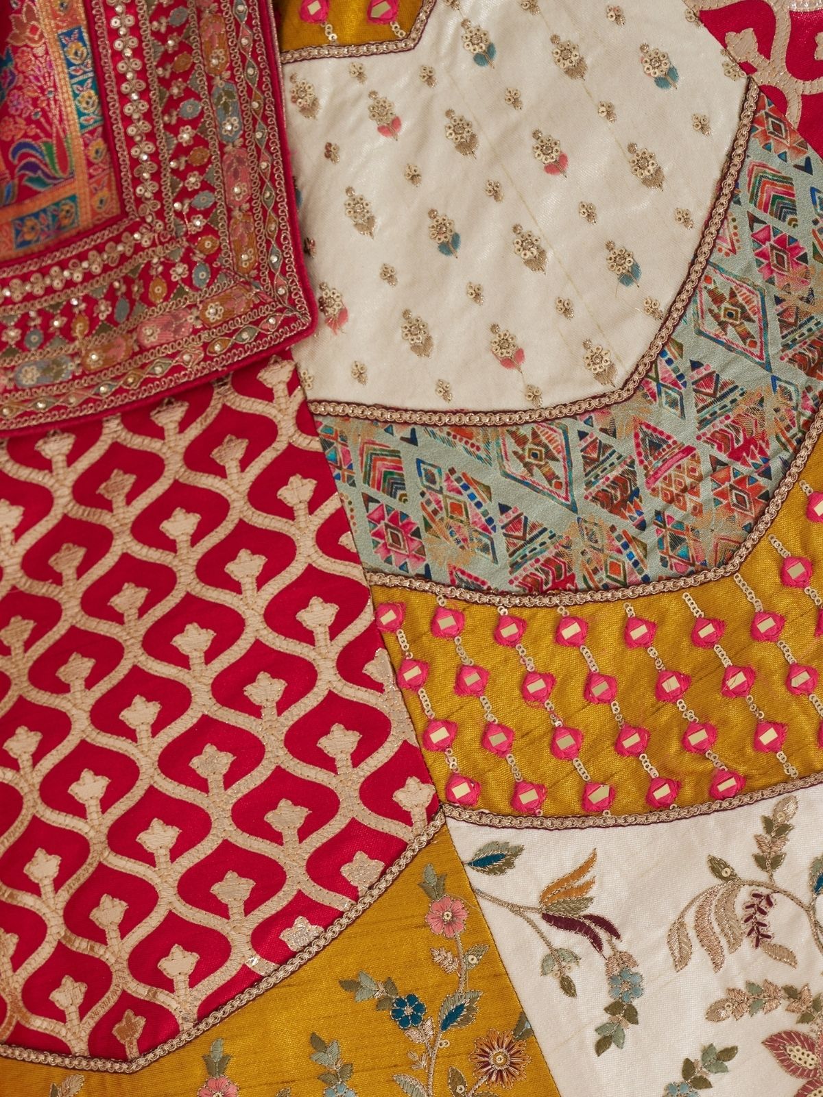 Odette Multicolor Banarasi Silk Embroidered Semi-Stitched Lehenga For Women