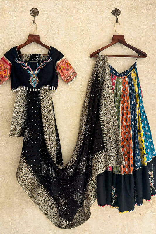 Multi Colored Cotton Printed Chaniya Choli with Sequin and Beaded Work