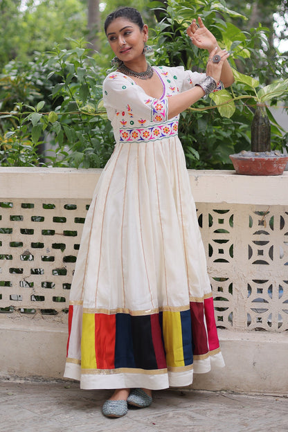Off White Rayon Kurti with Kachchi Work