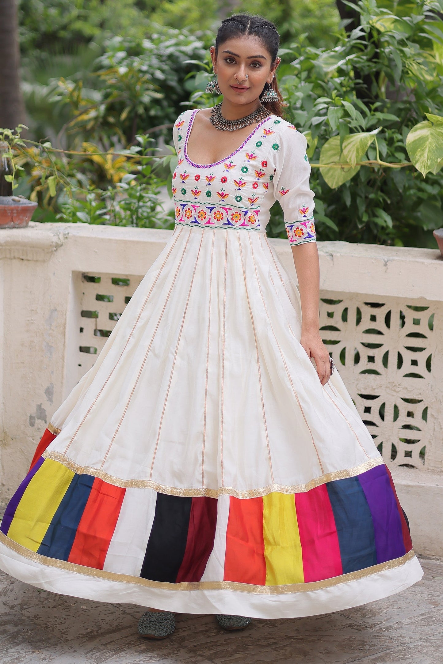 Off White Rayon Kurti with Kachchi Work