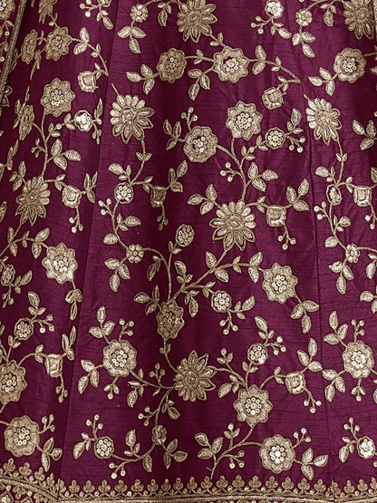 Odette Purple Art Silk Embroidered Semi-Stitched lehenga For Women