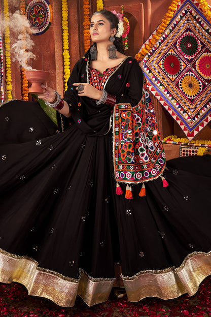 Black Viscose Cotton Kachchi Worked Chaniya Choli