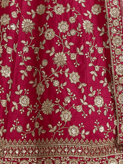 Odette Pink Art Silk Embroidered Semi-Stitched lehenga For Women