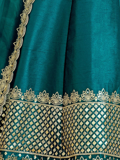 Odette Blue Art Silk Embellished Semi-Stitched lehenga For Women