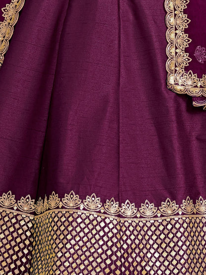 Odette Purple Art Silk Embellished Semi-Stitched lehenga For Women