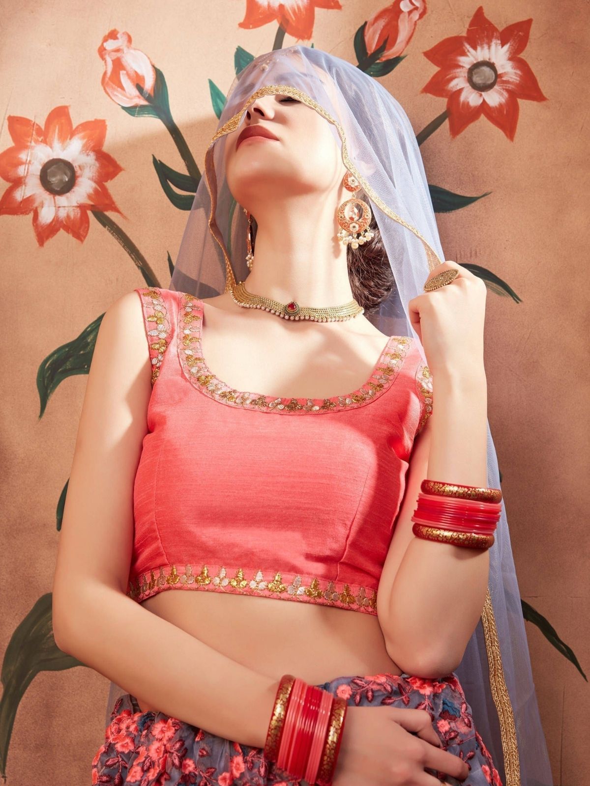 Odette Grey Net Embroidered Semi-Stitched lehenga For Women