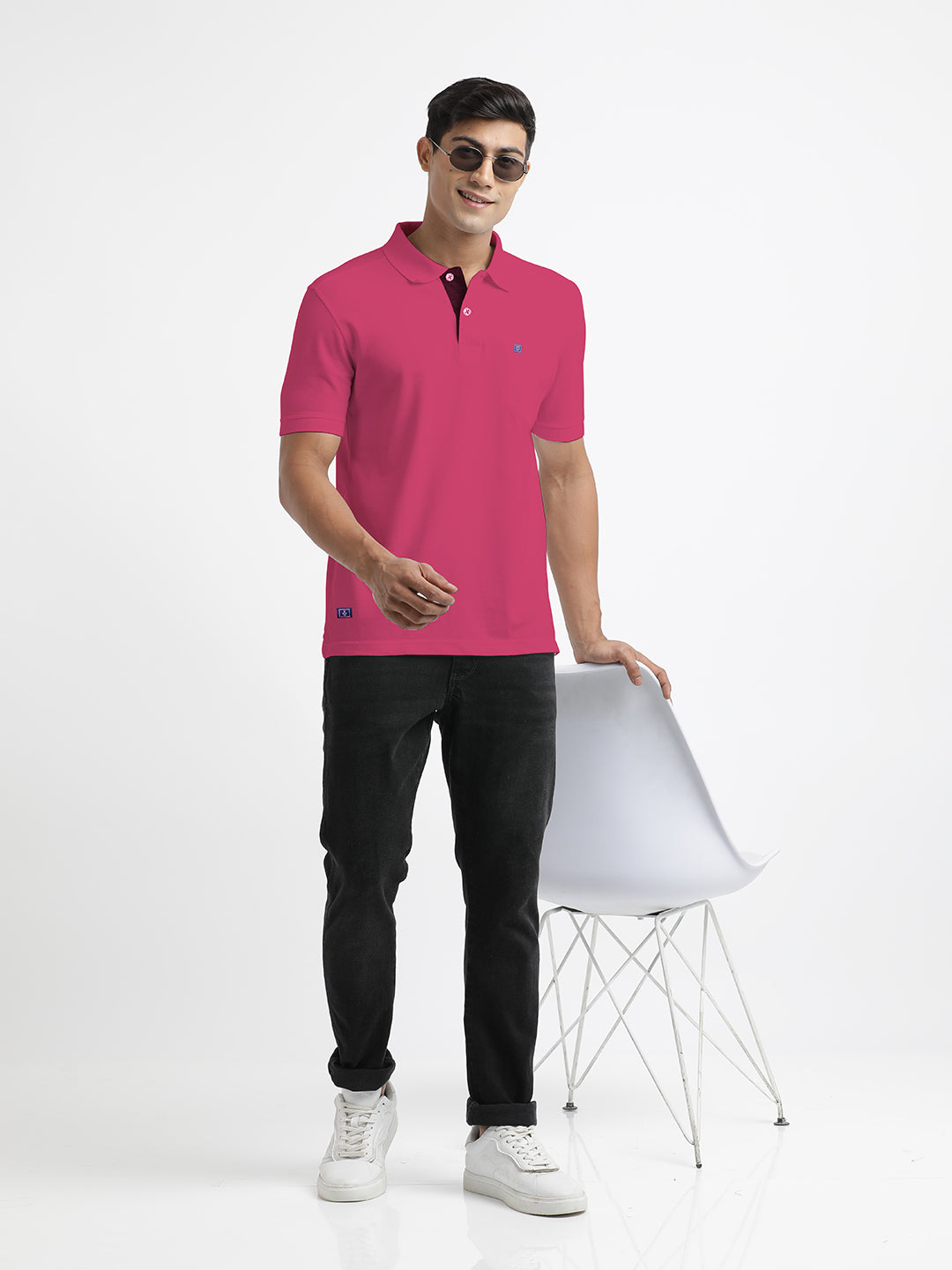 Coral Pink Plain Polo Casual T Shirt