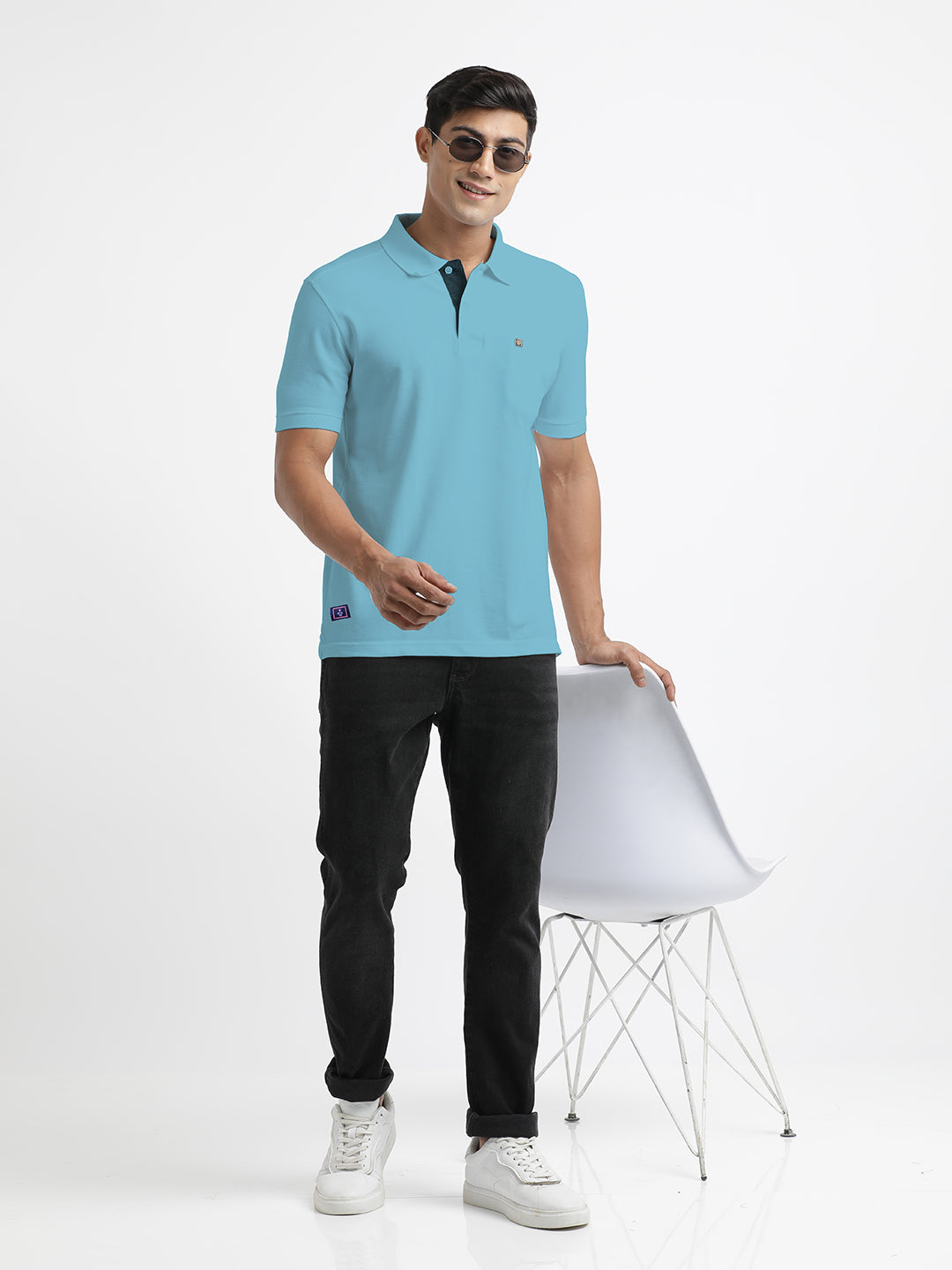 Steel Blue Plain Polo Casual T Shirt