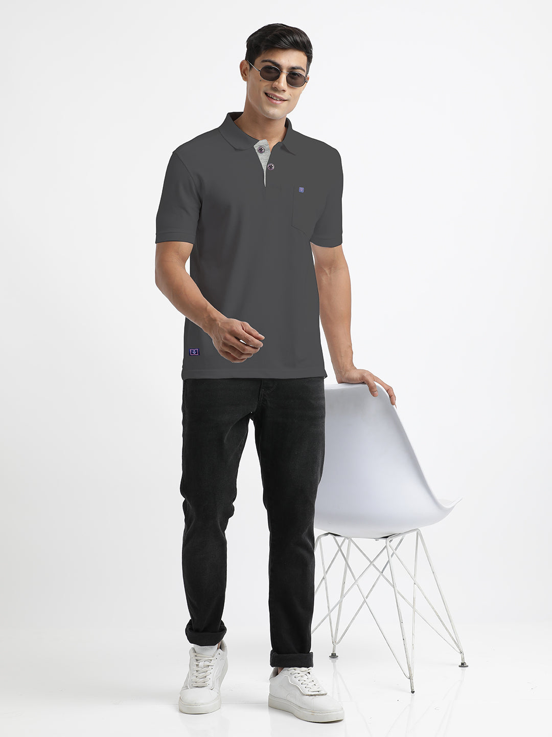 Charcoal Plain Polo T Shirt