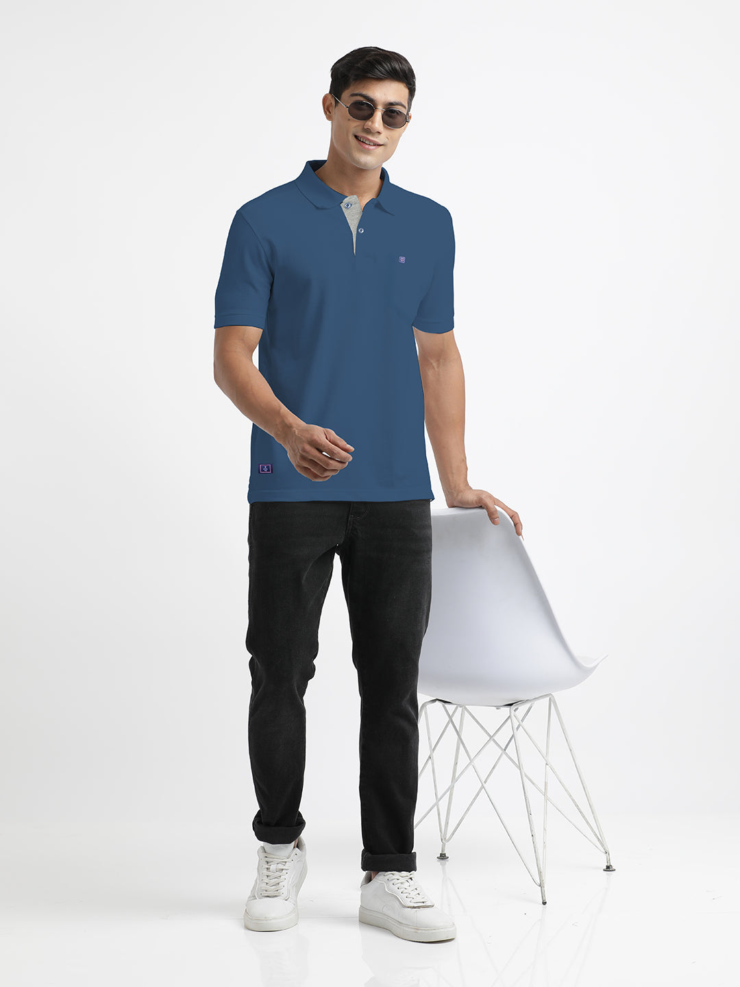 Denim Style Plain Polo Casual T Shirt