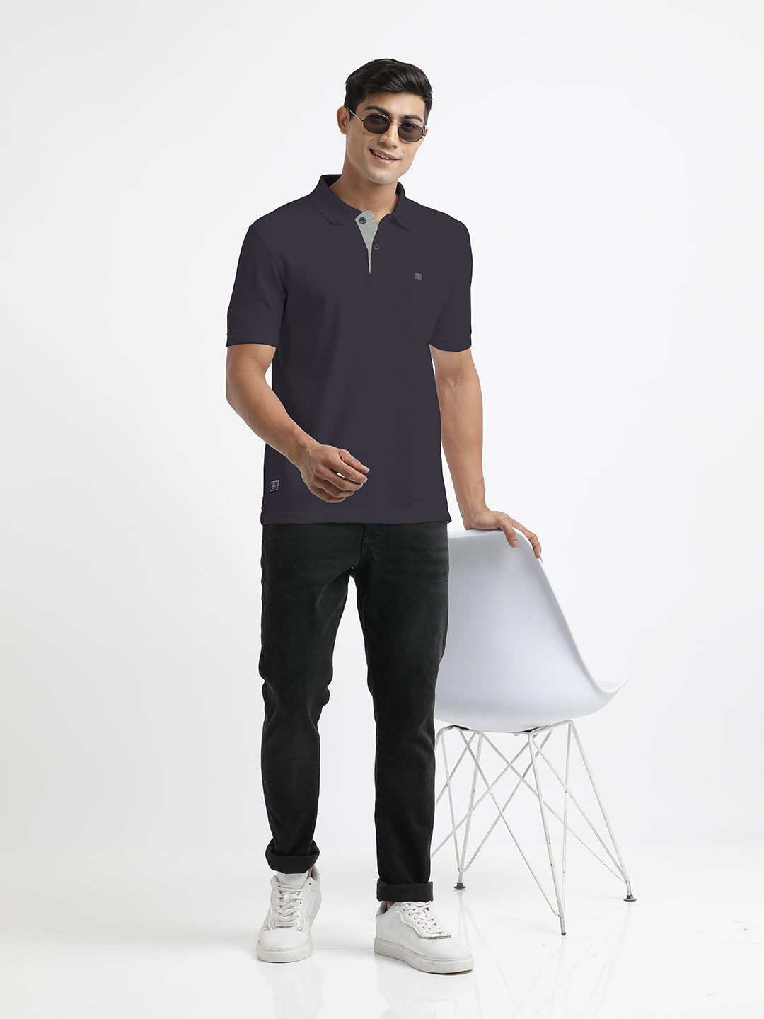 Charcoal Plain Polo Casual T Shirt