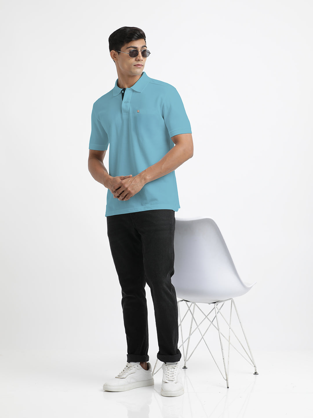 Steel Blue Plain Polo Casual T Shirt