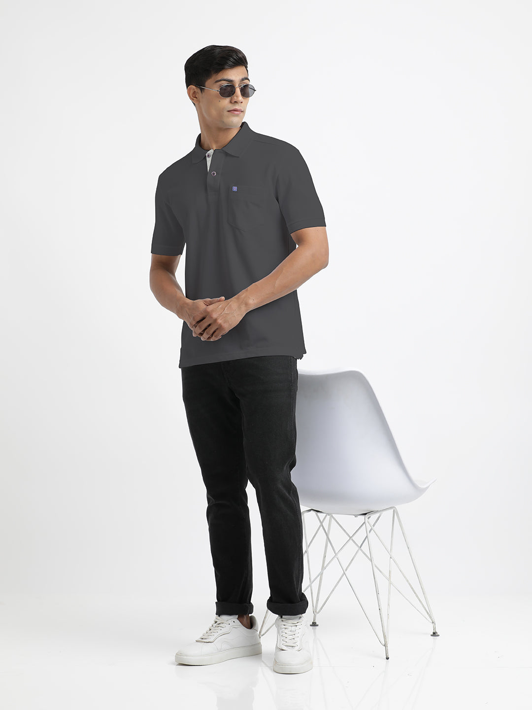 Charcoal Plain Polo T Shirt