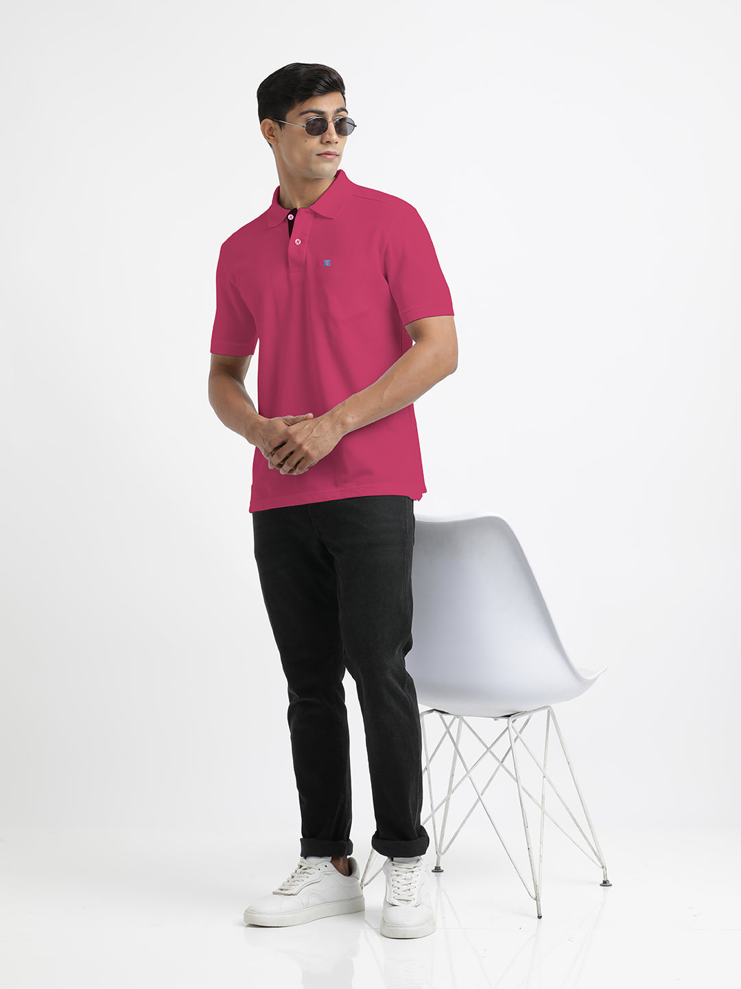 Coral Pink Plain Polo Casual T Shirt