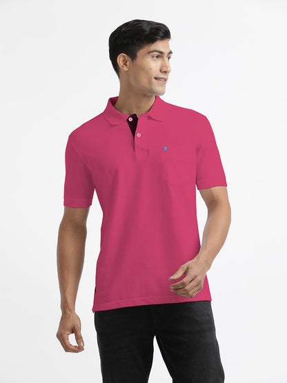 Coral Pink Plain Polo Casual T Shirt