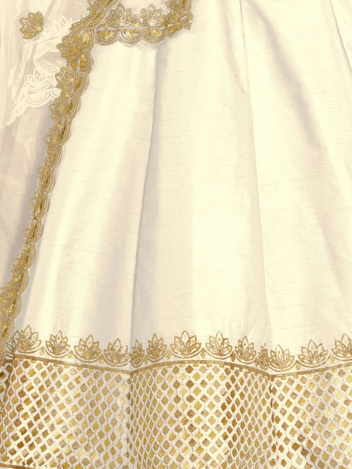 Odette Cream Art Silk Embellished Semi-Stitched lehenga For Women