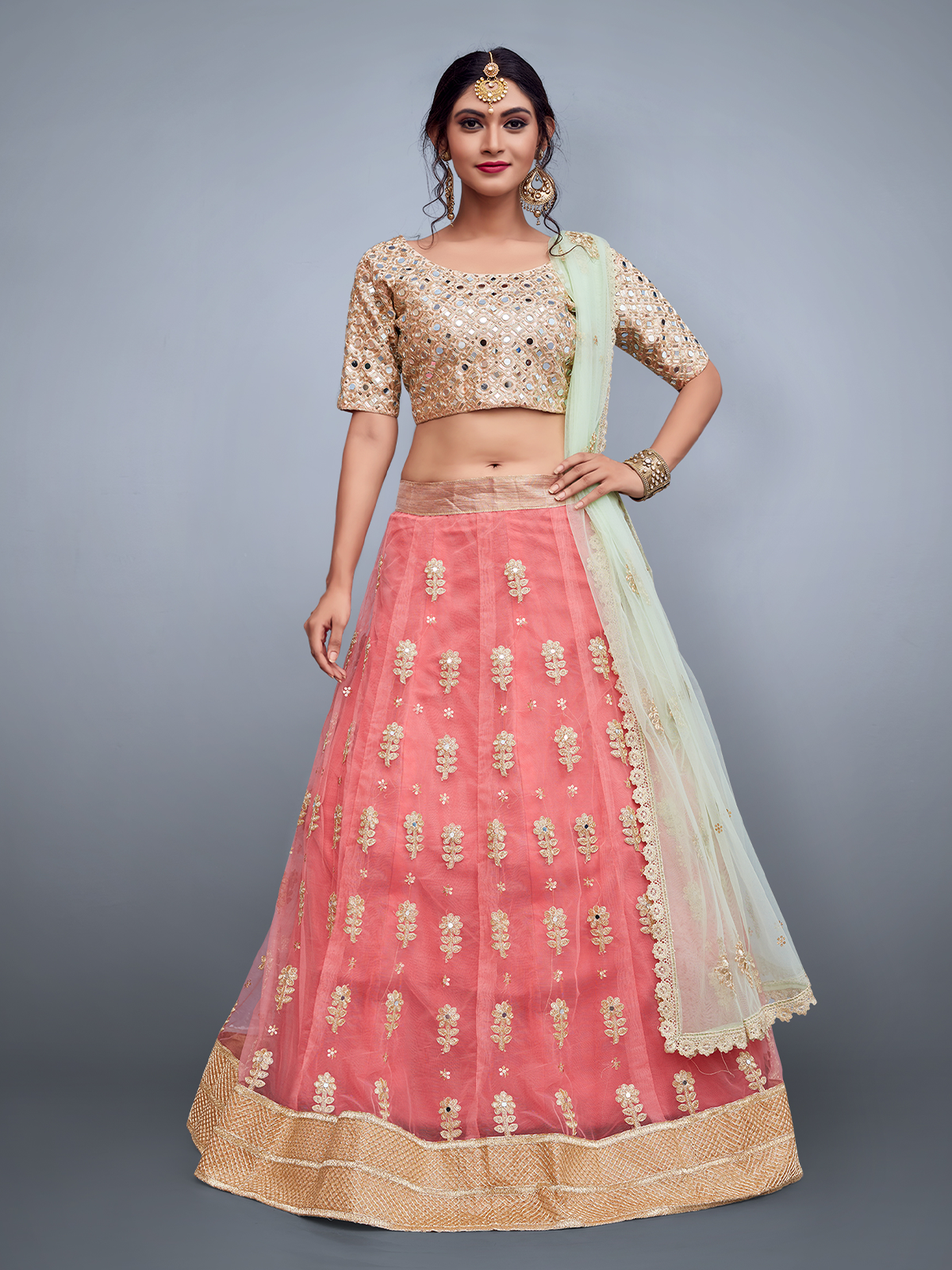 Odette Women Pink Embroidered Art Silk Semi Stitched Lehenga With Unstitched Blouse