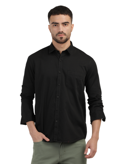 Black Linen Blend Solid Shirt