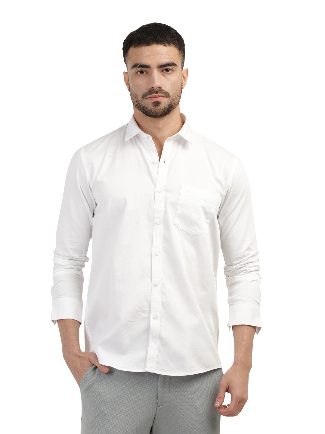 White Linen Blend Solid Shirt