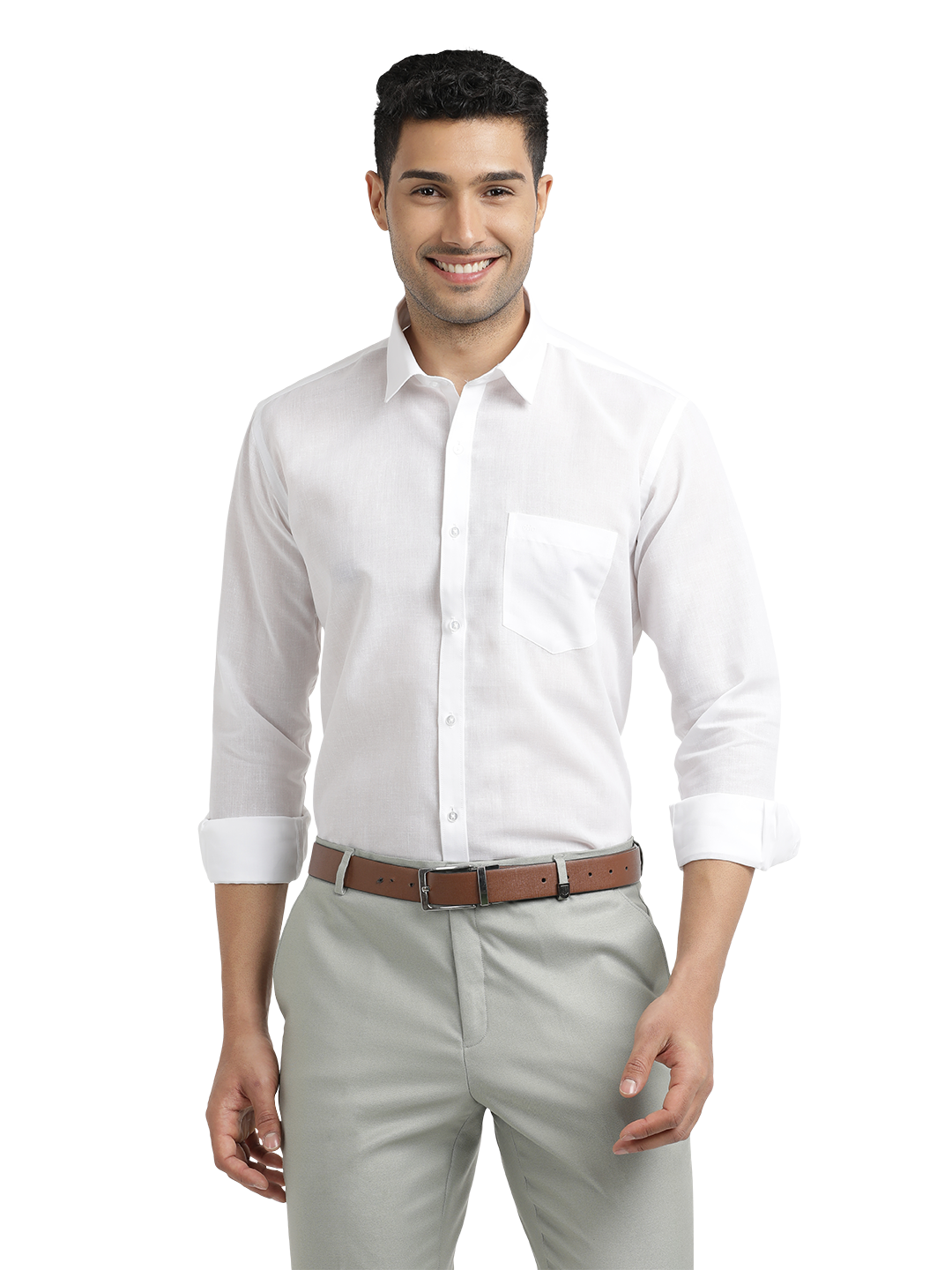 White Cotton Blend Solid Shirt