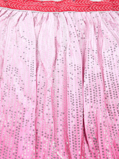 Odette Women Pink Sequence Semi Stitched Lehenga With Unstitched Blouse