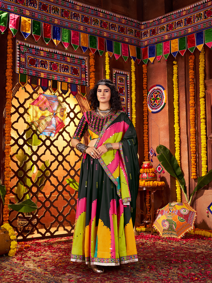 Odette Black Silk Blend Printed Semi-Stitched Lehenga For Women