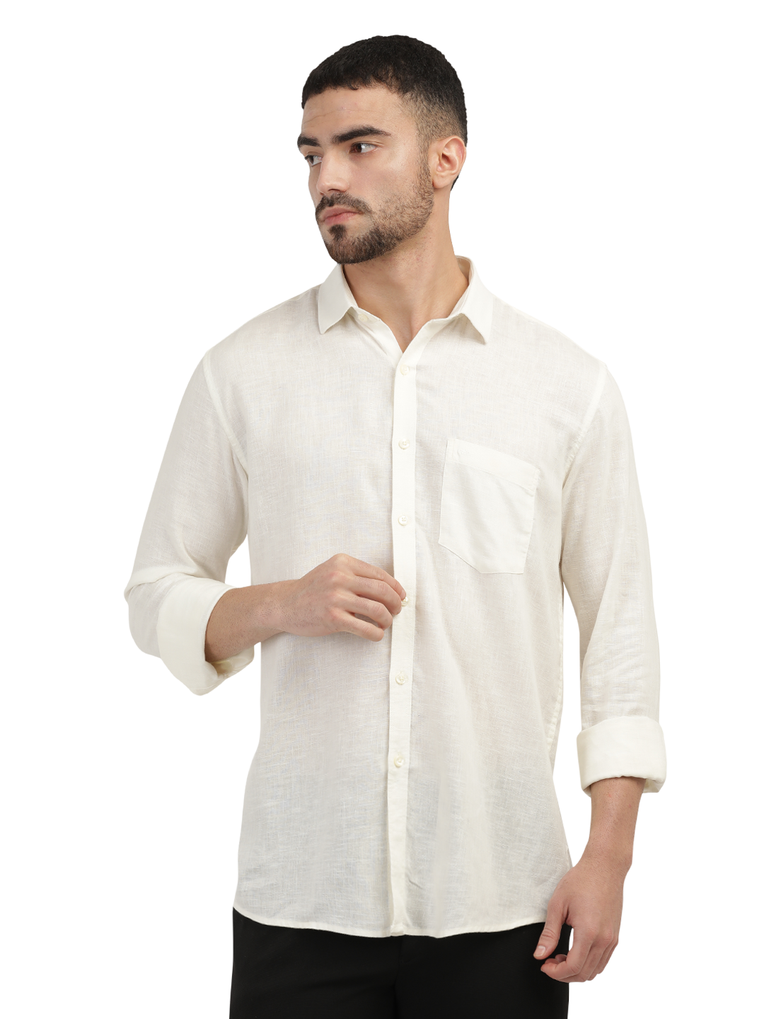 Ivory Linen Blend Solid Shirt