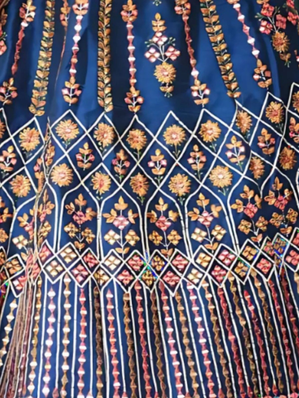 Odette Blue Silk Blend Embroidered Semi-Stitched lehenga For Women