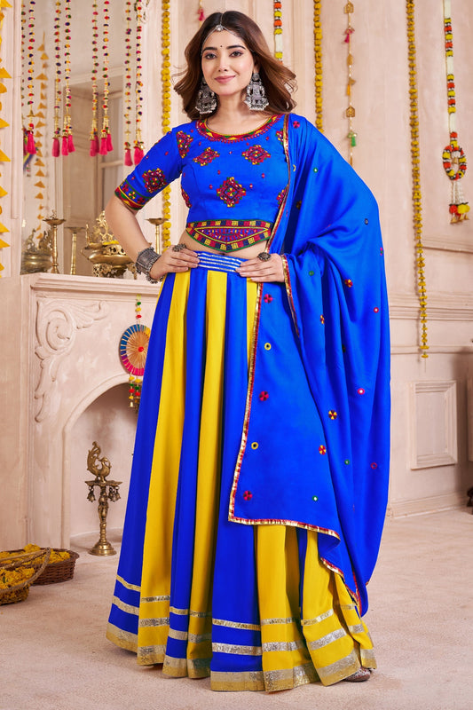 Multi Colored Viscose Flared Chaniya Choli with Lampi Border