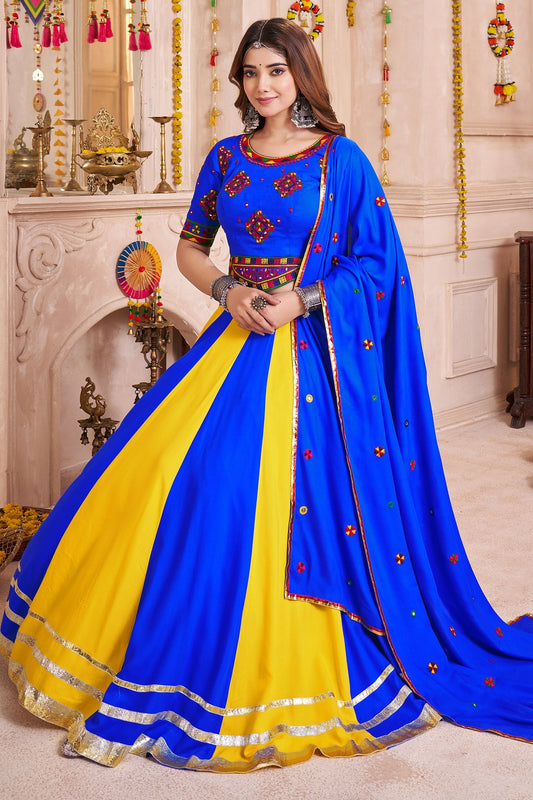 Multi Colored Viscose Flared Chaniya Choli with Lampi Border