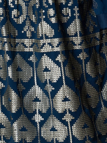 Odette Blue Georgette Embellished Semi-Stitched Lehenga For Women