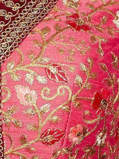 Odette Maroon Organza Printed Semi-Stitched lehenga For Women