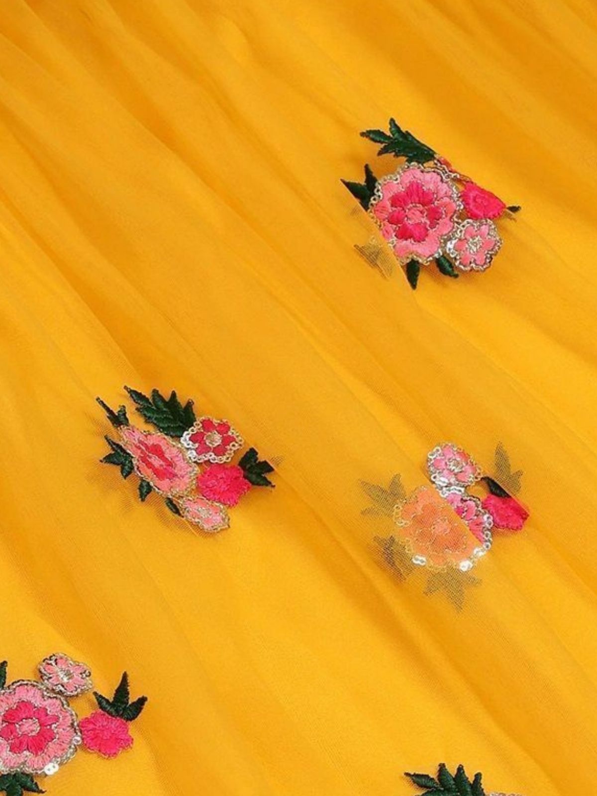 Odette Yellow Net Embroidered Semi-Stitched lehenga For Women