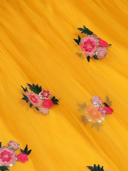 Odette Yellow Net Embroidered Semi-Stitched lehenga For Women