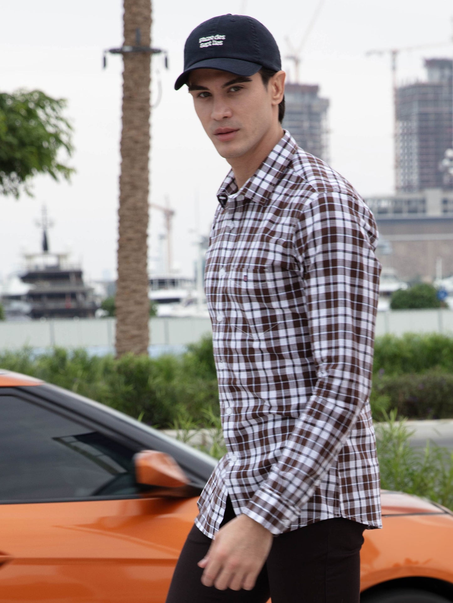 Brown Checked Smart Casual Shirt