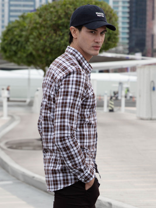 Brown Checked Smart Casual Shirt