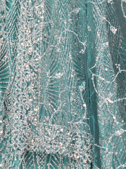 Odette Blue Net Embroidered Semi-Stitched lehenga For Women