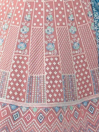 Odette Peach Georgette Embellished Semi-Stitched lehenga For Women