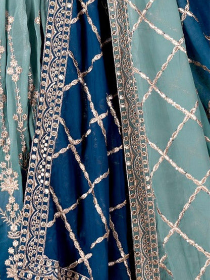 Odette Blue Georgette Embroidered Semi-Stitched lehenga For Women