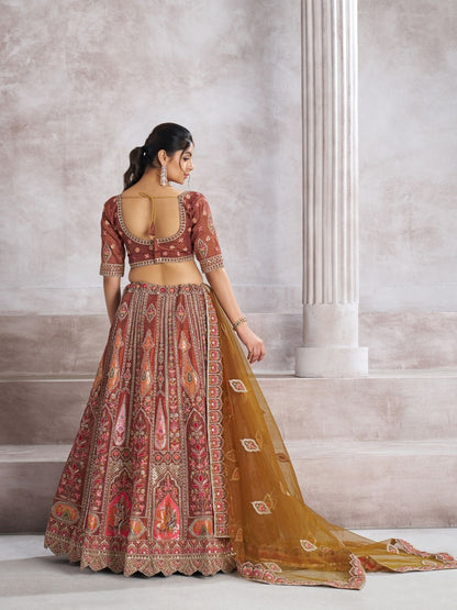 Odette Mauve Banarasi Silk Embroidered Semi-Stitched Lehenga For Women