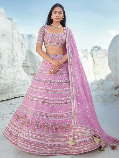Odette Light Pink Georgette Embellished Semi-Stitched lehenga For Women