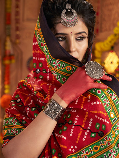 Odette Multicolor Cotton Blend Embroidered Semi-Stitched lehenga For Women