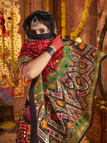 Odette Multicolor Cotton Blend Embroidered Semi-Stitched lehenga For Women